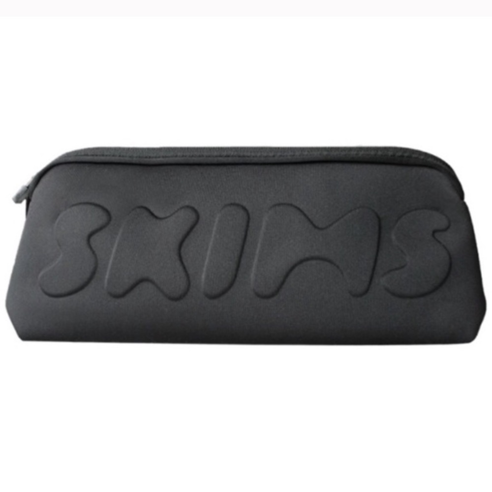 SKIMS Black Embossed Zip Cosmetic Case